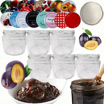 Sklenice Sklenice 330 ml džemy džemy koření houby 6 kompletů šroubovací víčka 82 mm