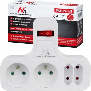 Elektrická zásuvka ROZBOČKA Rozdvojka pro proud 4 ZÁSUVKY Rozdělovač pro kontaktní zásuvku