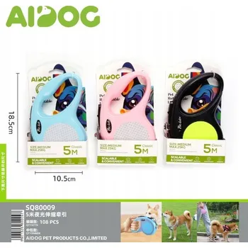 Vodítko pro psa Vodítko svítící ve tmě vodítko pro psa, výsuvná kočka 5M