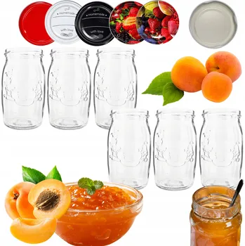 Sklenice Sklenice 335 ml džemy džemy kompot šťáva houby 6 kompletů šroubovací víčka 66 mm