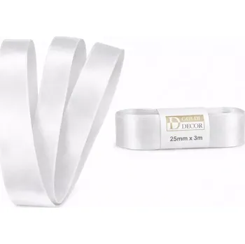 Stuha Stuha saténová bílá - skládaná 25mm x 3m (6,30Kč/m) (Jednobarevná saténová stuha, skládaná, barva bílá, oboustranný satén)