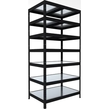 regál Regál do domácnosti Biedrax 50 x 75 x 210 cm, černý, 7 polic plech zinek, nosnost 150 kg na polici