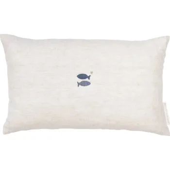 Povlak na polštářek Bastion Collections Lněný polštář s výplní Naturel / Fish in blue 30 × 50 cm