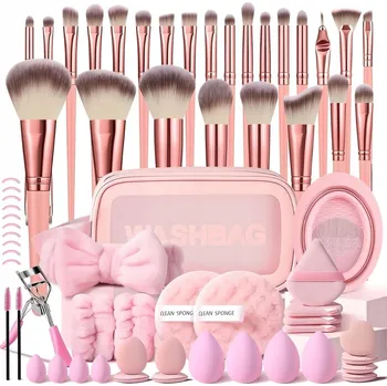 Kosmetický štětec Sada 65 profesionálních štětců na make-up s pouzdrem a houbičkou na mytí obličeje