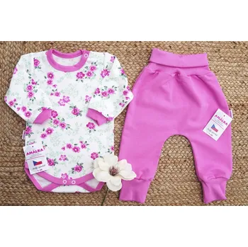 Kojenecká souprava AMÁLKA Bavlněná souprava body Květinky, rostoucí kalhoty teplákovina Velikost: 68