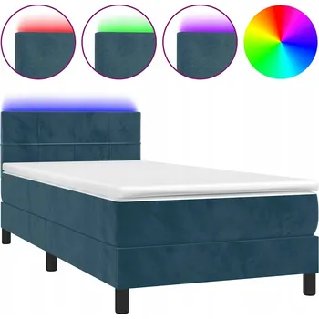 Postel Box spring postel s matrací a LED tmavě modrá 90x190 cm samet Modrá 3134379