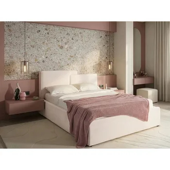 Postel Čalouněná postel s úložným prostorem krémově bílá 160 x 200 cm asymetrické čelo úložný prostor skandinávský styl Beliani