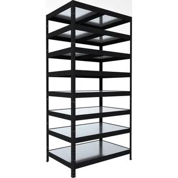 regál Regál do domácnosti Biedrax 60 x 60 x 210 cm, černý, 8 polic plech zinek, nosnost 150 kg na polici