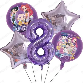 Balónek Fóliové balónky k narozeninám - KPOP DEMON HUNTERS - KPop Lovkyně démonů - ČÍSLO 8 - 5 ks (B) (Značka: MINISO)
