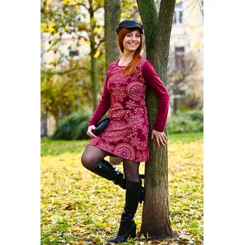 Dámské šaty Himalife Šaty s dlouhým rukávem Avani - vínová Velikost: 4XL - Móda pro plnoštíhlé, Oblečení nadměrné velikosti