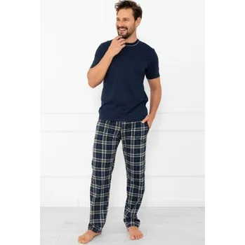 Pánská móda Pánské bavlněné pyžamo Italian Fashion Andreas Tmavě modrá 2XL