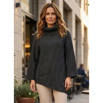 Dámský svetr Dámský svetr KIXMI OBELIA TMAVĚ ŠEDÝ MELÍR S