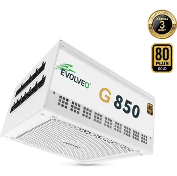 Počítačový zdroj EVOLVEO G850 zdroj 850W, 80+ GOLD, ATX 3.1, aPFC, 140 mm ventilátor, záruka 3 roky, bílý
