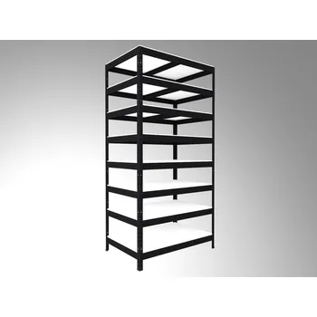 regál Regál do domácnosti Biedrax 60 x 75 x 210 cm, černý, 8 polic bílé lamino 12mm, nosnost 200 kg na polici