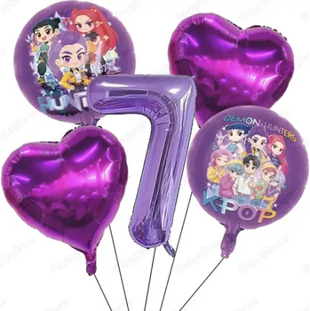 Balónek Fóliové balónky k narozeninám - KPOP DEMON HUNTERS - KPop Lovkyně démonů - ČÍSLO 7 - 5 ks (A) (Značka: MINISO)