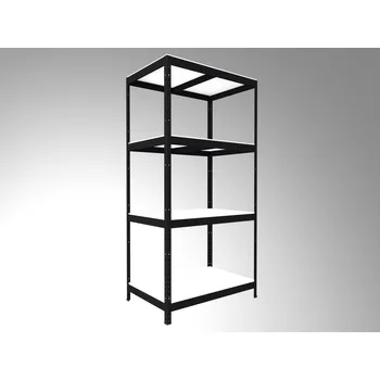 Dílenský regál Bezšroubový regál Biedrax 35 x 60 x 180 cm, černý, 4 police bílé lamino 12mm, nosnost 200 kg na polici