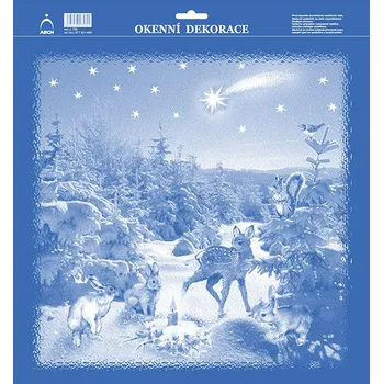 Vánoční dekorace ARCH Okenní folie vánoční 33x35 - Vánoce u zvířátek