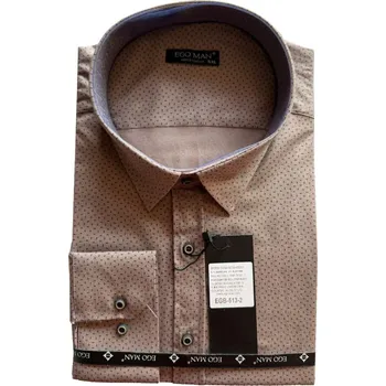 Pánská košile EGO MAN košile pánská EGB-513-2 regular fit nadměrná velikost taupe 3XL