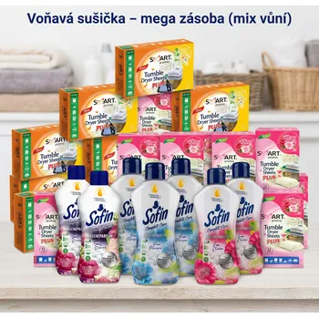 Set pro voňavé prádlo: praní + sušička (mix vůní) Mega zásoba – mix vůní, 9×300 ml + 20×32 ks