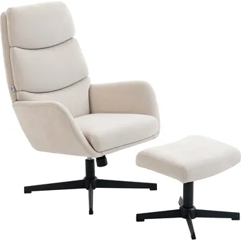 Křeslo Čalouněné křeslo HOMCOM s podnožkou, křeslo s vysokým opěradlem, kovová základna, do obývacího pokoje, ložnice, béžové