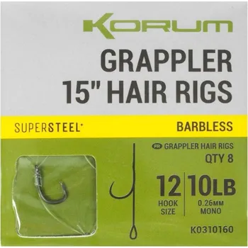 8ks - Hotové Návazce Korum Grappler Hair Rigs Barbless 38cm Velikost 12 0,26mm/10lb