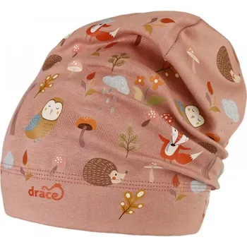 Čepice Spadlá bavlněná čepice Dráče Pepe - vzor 09, lesní zvířátka, pudrová