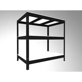 Dílenský regál Kovový regál Biedrax 45 x 120 x 120 cm, černý, 3 police bílé lamino 12mm, nosnost 200 kg na polici