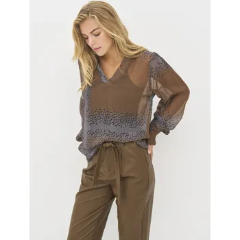 Dámská halenka Halenka Nu Denmark 8614-50 šedo-hnědá s výstřihem do V Velikost: 40