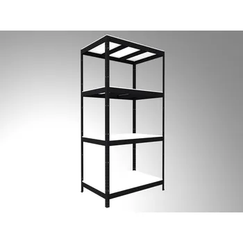 Dílenský regál Bezšroubový regál Biedrax 50 x 90 x 180 cm, černý, 4 police bílé lamino 12mm, nosnost 300 kg na polici