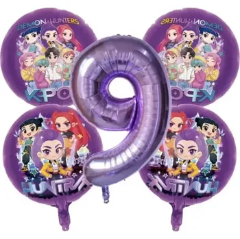 Balónek Fóliové balónky k narozeninám - KPOP DEMON HUNTERS - KPop Lovkyně démonů - ČÍSLO 9 - 5 ks (C) (Značka: MINISO)