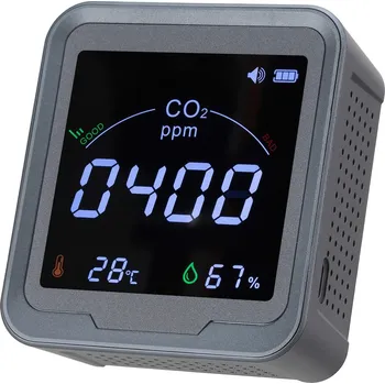Detektor CO Vevor Detektor CO2 s displejem teploty a vlhkosti, NDIR 4.57m kabel