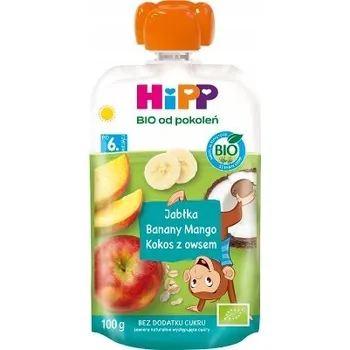 Dětská výživa HiPP BIO pyré jablka, banány, mango, kokos s ovesem, kapsička 100g, od 6. měsíce