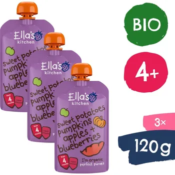 Dětská výživa Ella's Kitchen BIO Batáty, dýně a jablko 3× 120 g