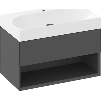 Koupelnový nábytek RAVAK Nábytkový set Ravak Lite, skříňka 80 pod umyvadlo černá mat, umyvadlo Lite 80 nábytkové bílé X000001862;XJX01280005