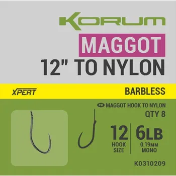 8ks - Hotový Návazec Korum Xpert Maggot Hooks Barbless to Nylon 0,17mm Vel. 14