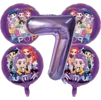 Balónek Fóliové balónky k narozeninám - KPOP DEMON HUNTERS - KPop Lovkyně démonů - ČÍSLO 7 - 5 ks (C) (Značka: MINISO)