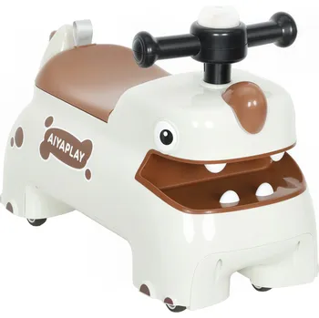Odrážedlo AIYAPLAY Odrážedlo, dino design, volant, světla, zvuky, 4 kola, krémově bílá + hnědá