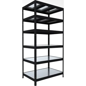 regál Regál do domácnosti Biedrax 50 x 120 x 210 cm, černý, 6 polic plech zinek, nosnost 150 kg na polici