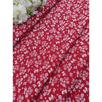 Látka 100% bavlna - folklorní ptáčci na červené