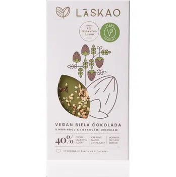 Cukrovinka Čokoláda bílá s moringou a lískovými ořechy - VEGAN - LÁSKAO 75g