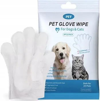 Kosmetika pro psa Čisticí rukavice pro psy a kočky, deodorační rukavice pro péči o srst, vlhčené ubrousky pro domácí mazlíčky 6 ks