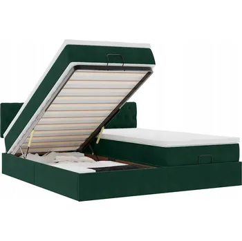 Postel Rám postele s úložným prostorem (otoman) s matracemi, zelená, 180x200 cm, samet