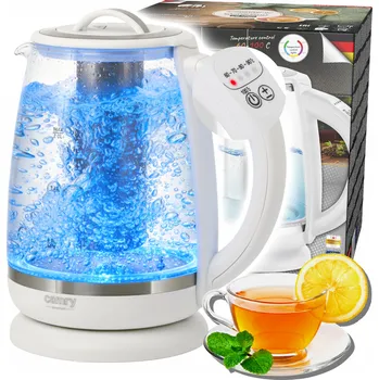 Rychlovarná konvice Camry CR 1290 Bílý - Skleněná Rychlovarná Konvice s Regulací Teploty 60-100°C | 2L
