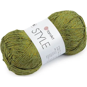 Příze Bavlněná pletací příze Style s viskozovým vláknem 50 g, barva 12 (679) zelená khaki stř.