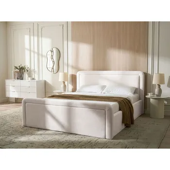 Postel Čalouněná postel s úložným prostorem krémově bílá 180 x 200 cm čelo zvedací základna skandinávský styl Beliani