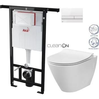 WC sada ALCA Předstěnový instalační systém s bílým tlačítkem M1710 + WC CERSANIT CLEANON CITY AM102/1120 M1710 CI1