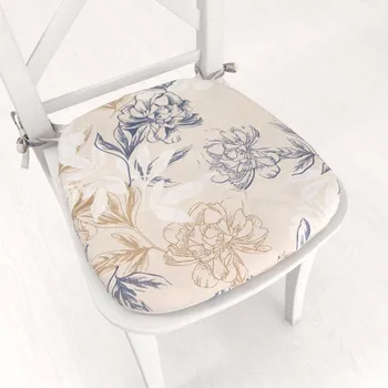 Podsedák Oblý podsedák PML-058 Květinová perokresba na světle béžovém - 39x37x3 cm