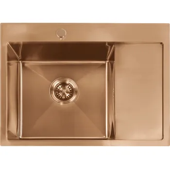 Nerezový dřez Kuchyňský nerezový dřez REA FIN BRUSH COPPER v setu s pákovou baterií, kartáčovaná měď