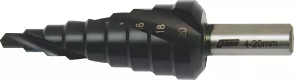 Stupňovitý vrták OREN HSS-Co. TiAlN se spirálovou drážkou 4-20 mm
