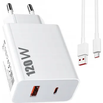 Síťová nabíječka s 1m kabelem USB-C a USB-A 120W pro Xiaomi Samsung Google